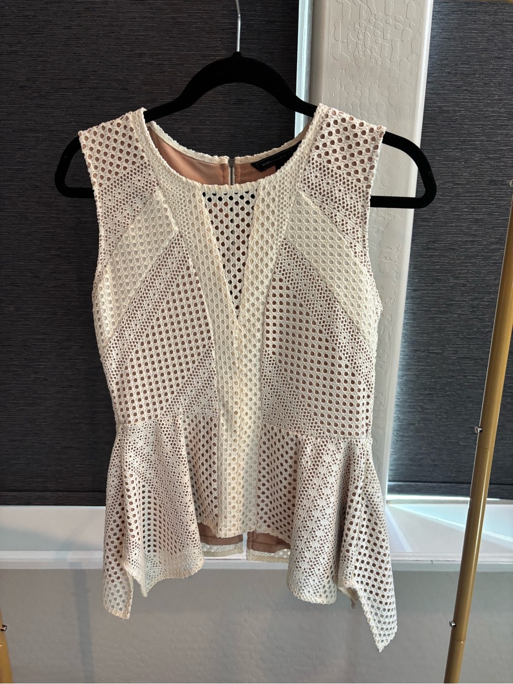 BCBGMaxAzria Cream Crochet Peplum Camisole